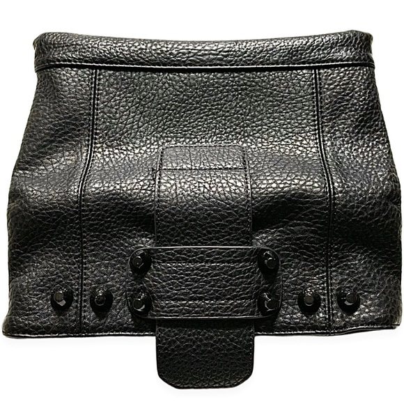 Black Leather Gunmetal Rivets Clutch Crossbody Bag NWOT - Picture 11 of 14